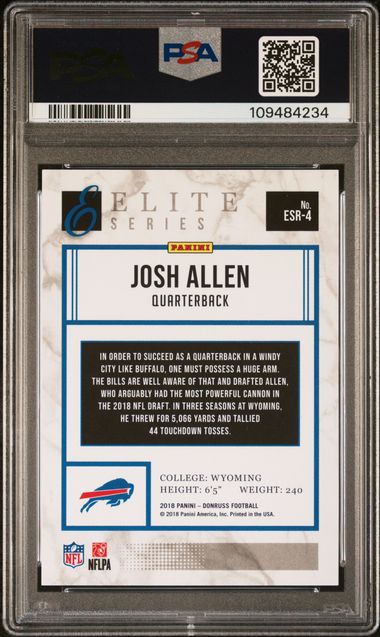 2018 Panini Donruss The Elite Series Rookies Josh Allen #Esr4 (The Elite Series Rookies) Gem Mt 10 back