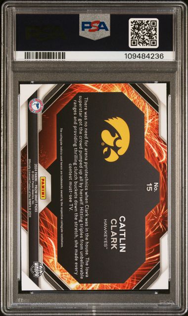 2024 Panini Prizm Draft Picks Fireworks Caitlin Clark #15 Gem Mt 10 back