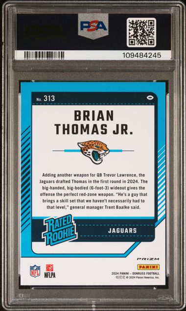 2024 Panini Donruss Brian Thomas Jr. #313 (Optic Preview-Red Pandora) Gem Mt 10 back