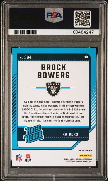 2024 Panini Donruss Brock Bowers #394 (Optic Preview-Red Wave) Gem Mt 10 back