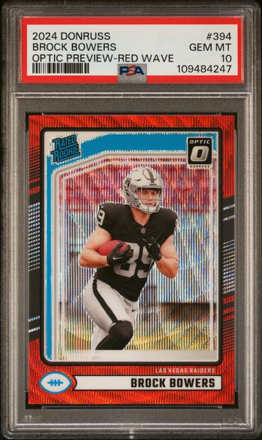 2024 Panini Donruss Brock Bowers #394 (Optic Preview-Red Wave) Gem Mt 10 front