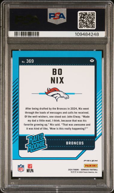 2024 Panini Donruss Bo Nix #369 (Optic Preview-Pink) Gem Mt 10 back