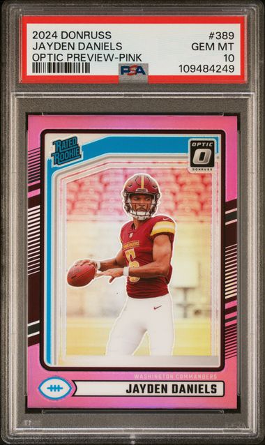 2024 Panini Donruss Jayden Daniels #389 (Optic Preview-Pink) Gem Mt 10 front