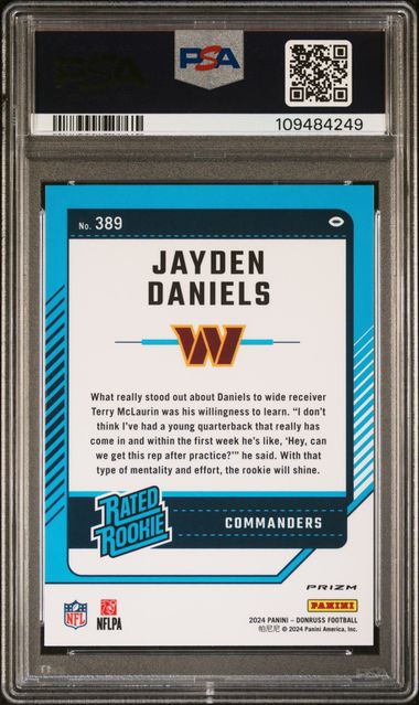 2024 Panini Donruss Jayden Daniels #389 (Optic Preview-Pink) Gem Mt 10 back