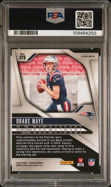 2024 Panini Prizm Drake Maye #329 (Neon Green Pulsar) Gem Mt 10 back