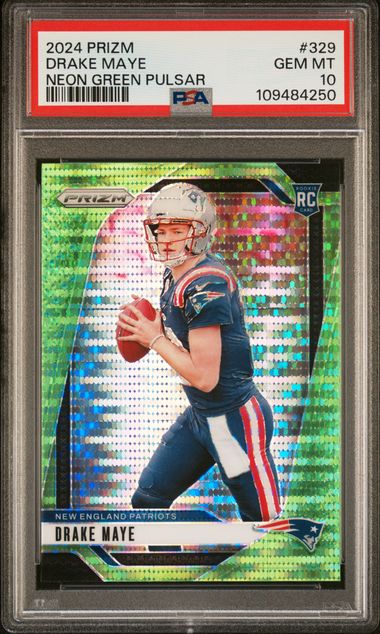 2024 Panini Prizm Drake Maye #329 (Neon Green Pulsar) Gem Mt 10 front