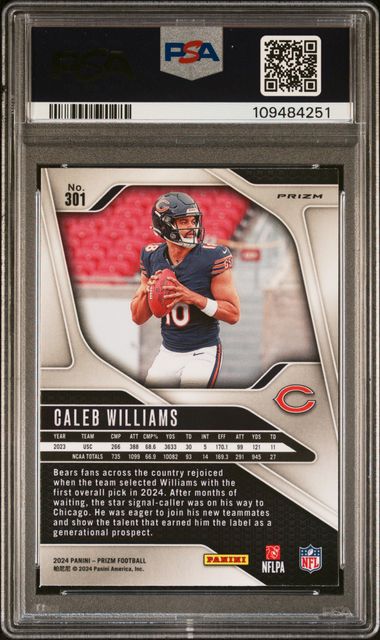 2024 Panini Prizm Caleb Williams #301 (Silver Prizm) Mint 9 back