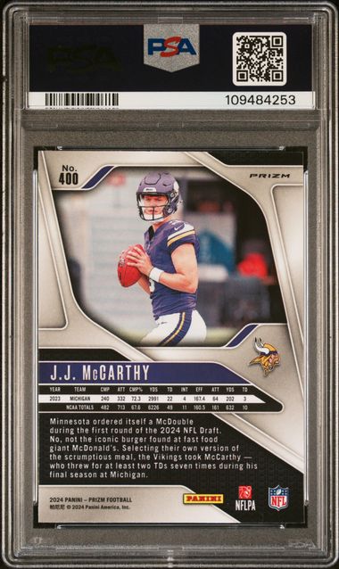 2024 Panini Prizm Jj Mccarthy #400 (Lazer Prizm) Mint 9 back