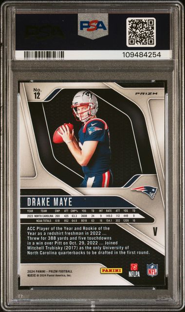 2024 Panini Prizm Rookie Variation Drake Maye #12 Gem Mt 10 back