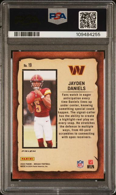 2024 Panini Mosaic Notoriety Jayden Daniels #19 (Notoriety-Green) Gem Mt 10 back