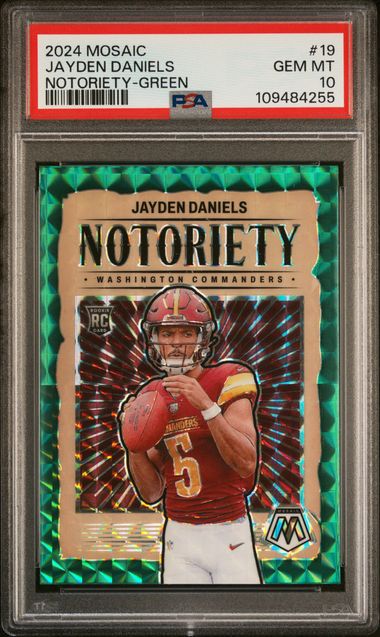 2024 Panini Mosaic Notoriety Jayden Daniels #19 (Notoriety-Green) Gem Mt 10 front