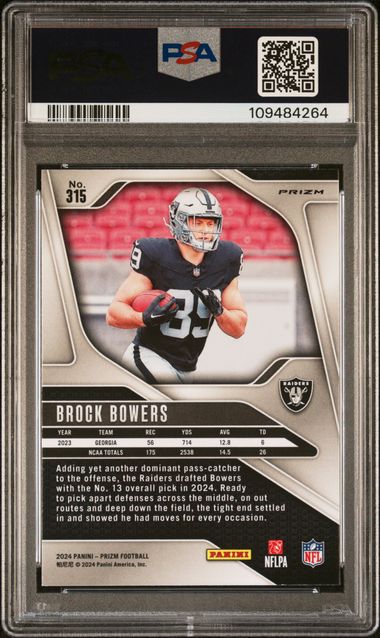 2024 Panini Prizm Brock Bowers #315 (Pink Wave) Mint 9 back