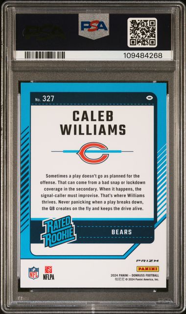 2024 Panini Donruss Caleb Williams #327 (Optic Preview-Red Wave) Gem Mt 10 back