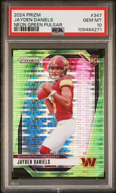 2024 Panini Prizm Jayden Daniels #347 (Neon Green Pulsar) Gem Mt 10 front