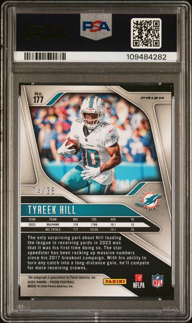2024 Panini Prizm Tyreek Hill #177 (Autograph-Red Shimmer) Gem Mt 10 back