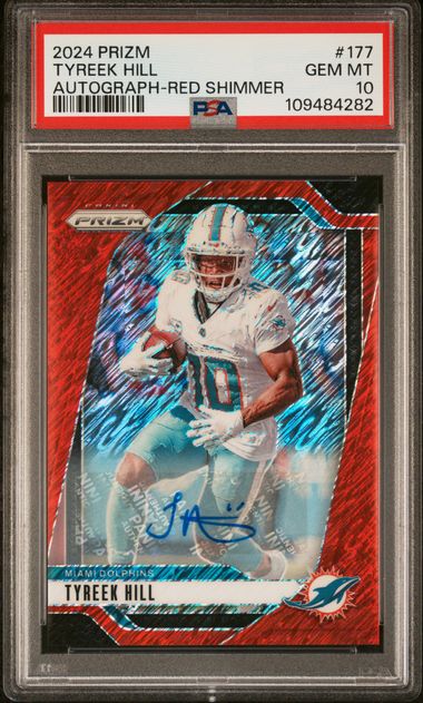 2024 Panini Prizm Tyreek Hill #177 (Autograph-Red Shimmer) Gem Mt 10 front
