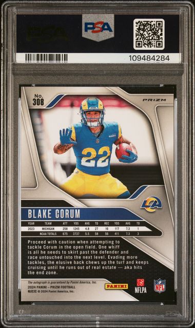 2024 Panini Prizm Blake Corum #308 (Autograph-Pink Prizm) Mint 9 back
