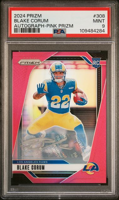 2024 Panini Prizm Blake Corum #308 (Autograph-Pink Prizm) Mint 9 front