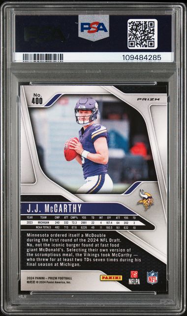 2024 Panini Prizm Jj Mccarthy #400 (Green Prizm) Mint 9 back