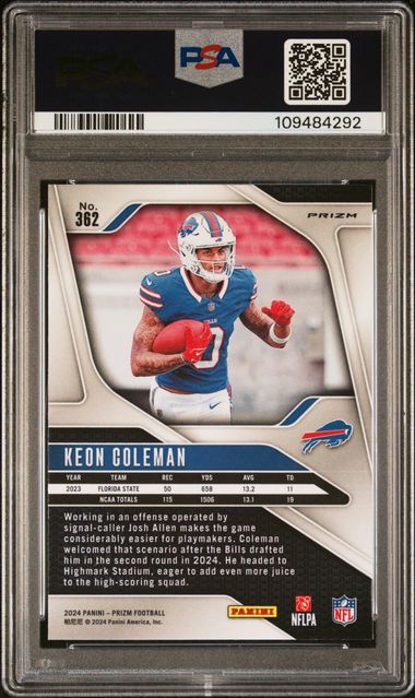 2024 Panini Prizm Keon Coleman #362 (Red/White/Blue Prizm) Gem Mt 10 back