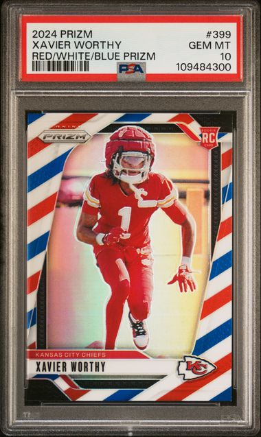 2024 Panini Prizm Xavier Worthy #399 (Red/White/Blue Prizm) Gem Mt 10 front