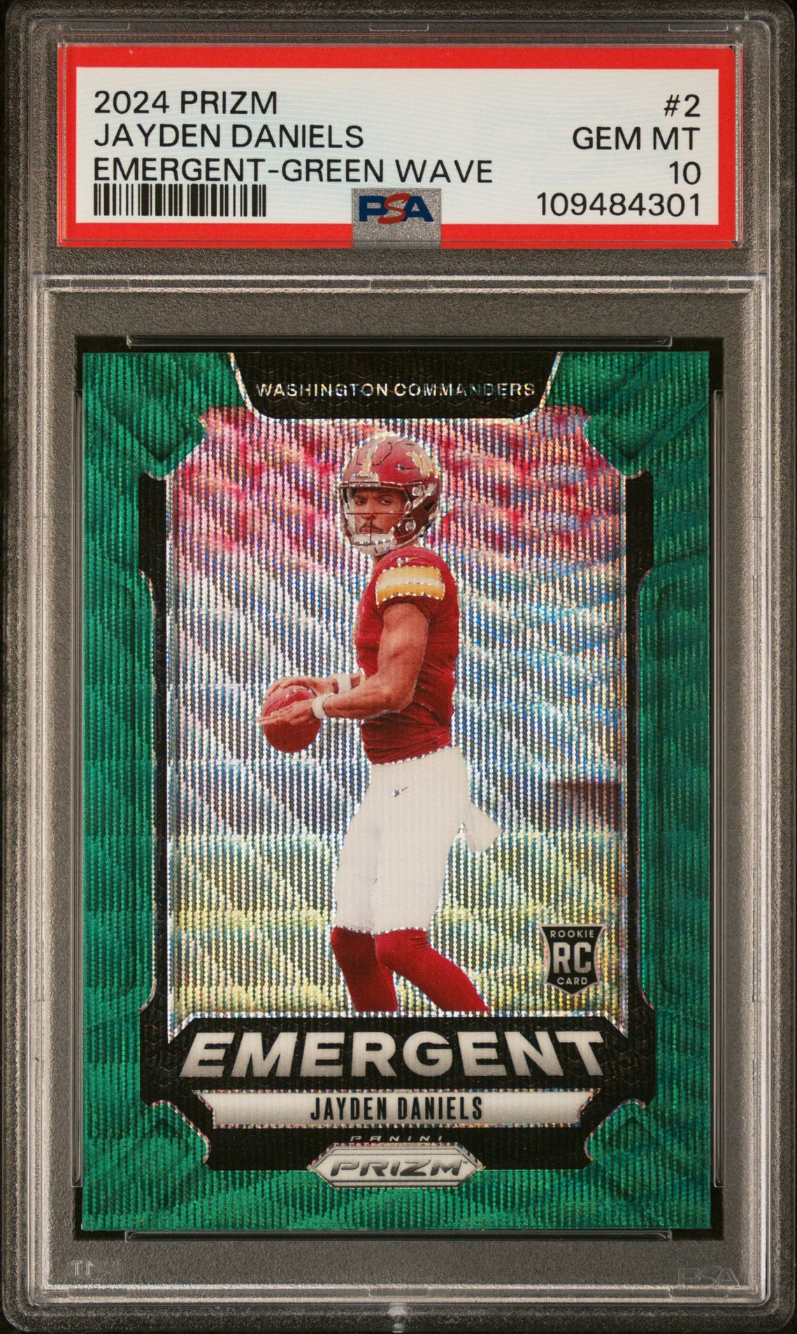 2024 Panini Prizm Emergent Jayden Daniels #2 (Emergent-Green Wave) Gem Mt 10 front