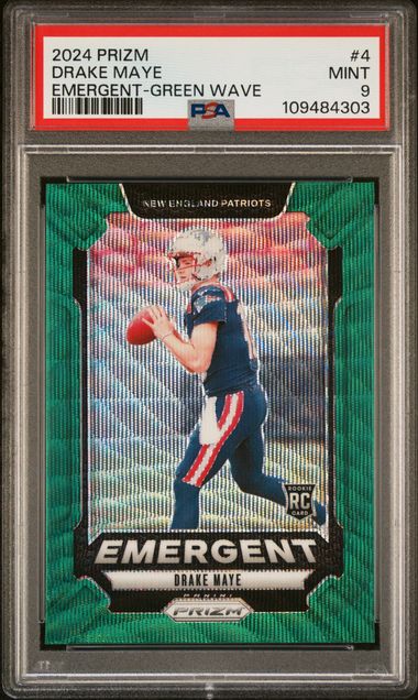 2024 Panini Prizm Emergent Drake Maye #4 (Emergent-Green Wave) Mint 9 front