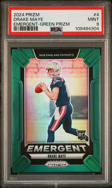 2024 Panini Prizm Emergent Drake Maye #4 (Emergent-Green Prizm) Mint 9 front