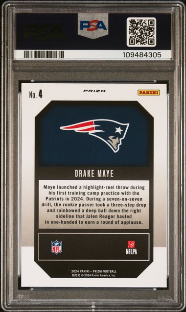 2024 Panini Prizm Emergent Drake Maye #4 (Emergent-Green Prizm) Mint 9 back