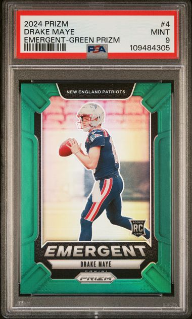 2024 Panini Prizm Emergent Drake Maye #4 (Emergent-Green Prizm) Mint 9 front