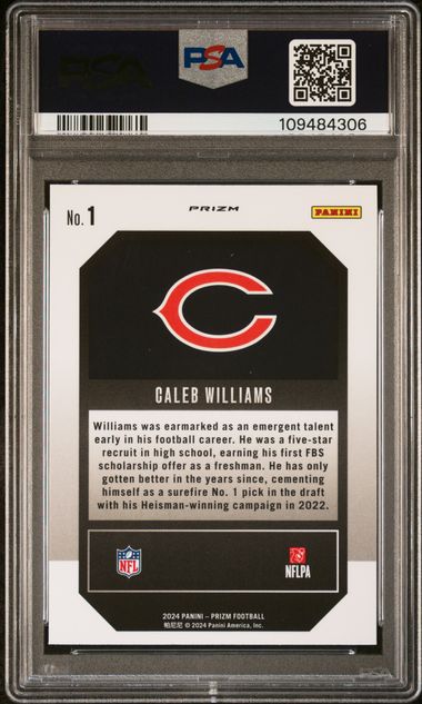 2024 Panini Prizm Emergent Caleb Williams #1 (Emergent-Green Prizm) Gem Mt 10 back