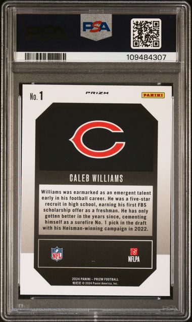 2024 Panini Prizm Emergent Caleb Williams #1 (Emergent-Green Prizm) Gem Mt 10 back