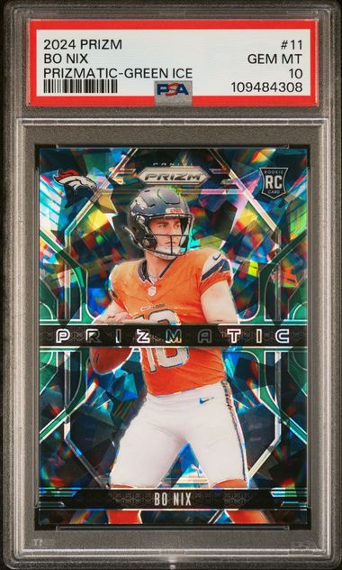 2024 Panini Prizm Prizmatic Bo Nix #11 (Prizmatic-Green Ice) Gem Mt 10 front