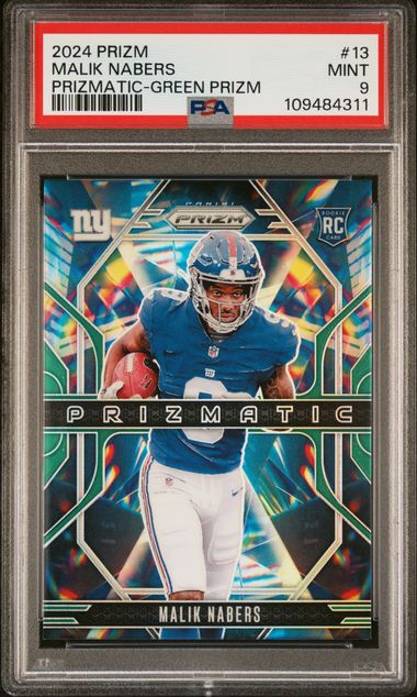 2024 Panini Prizm Prizmatic Malik Nabers #13 (Prizmatic-Green Prizm) Mint 9 front