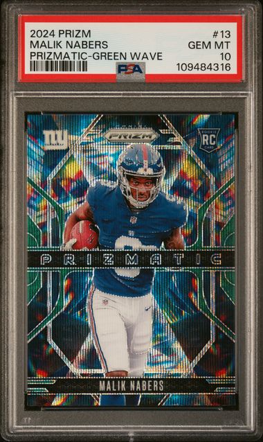 2024 Panini Prizm Prizmatic Malik Nabers #13 (Prizmatic-Green Wave) Gem Mt 10 front