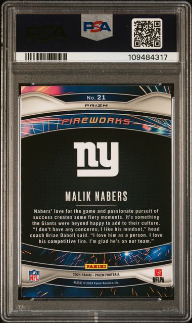2024 Panini Prizm Fireworks Malik Nabers #21 (Fireworks-Green Wave) Gem Mt 10 back