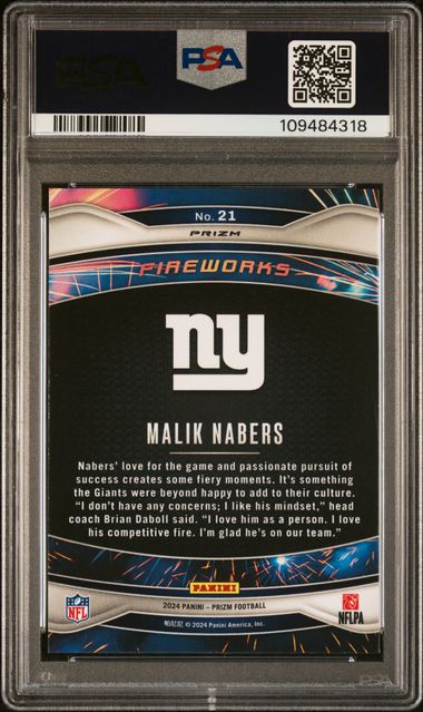 2024 Panini Prizm Fireworks Malik Nabers #21 (Fireworks-Green Ice) Gem Mt 10 back