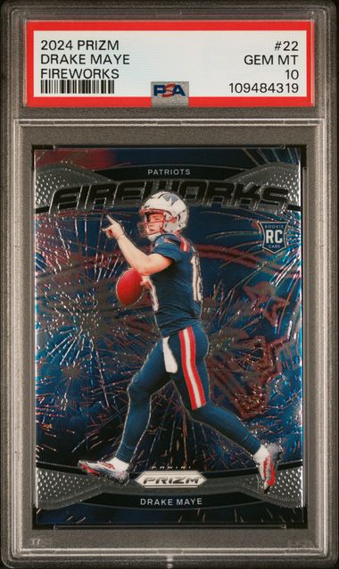 2024 Panini Prizm Fireworks Drake Maye #22 Gem Mt 10 front