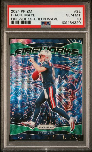2024 Panini Prizm Fireworks Drake Maye #22 (Fireworks-Green Wave) Gem Mt 10 front