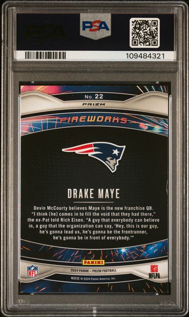 2024 Panini Prizm Fireworks Drake Maye #22 (Fireworks-Green Wave) Gem Mt 10 back