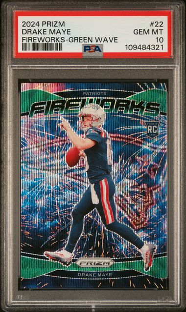 2024 Panini Prizm Fireworks Drake Maye #22 (Fireworks-Green Wave) Gem Mt 10 front