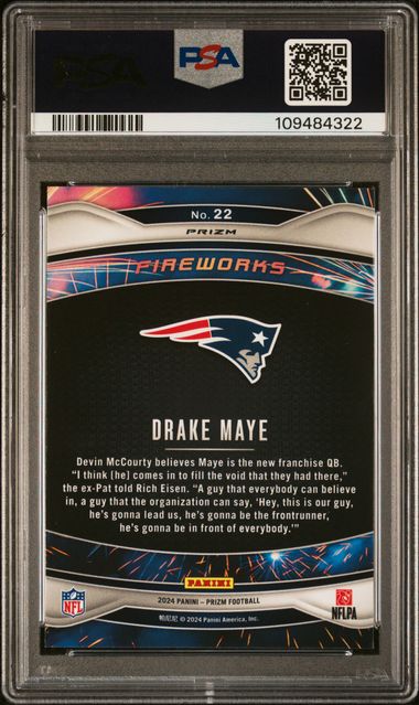 2024 Panini Prizm Fireworks Drake Maye #22 (Fireworks-Green Prizm) Gem Mt 10 back