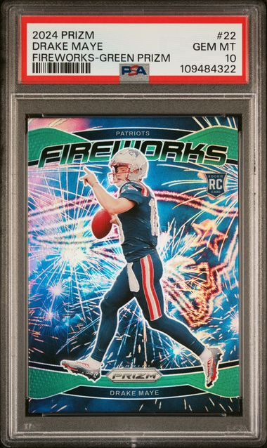 2024 Panini Prizm Fireworks Drake Maye #22 (Fireworks-Green Prizm) Gem Mt 10 front
