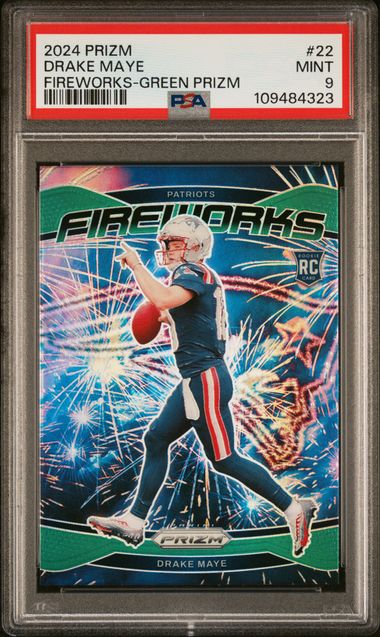 2024 Panini Prizm Fireworks Drake Maye #22 (Fireworks-Green Prizm) Mint 9 front