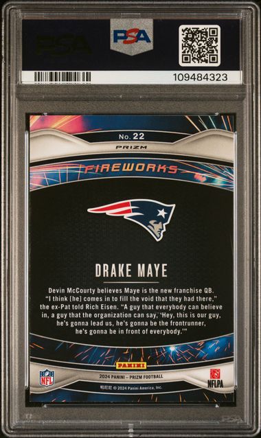 2024 Panini Prizm Fireworks Drake Maye #22 (Fireworks-Green Prizm) Mint 9 back