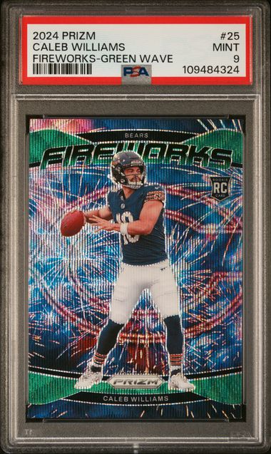2024 Panini Prizm Fireworks Caleb Williams #25 (Fireworks-Green Wave) Mint 9 front