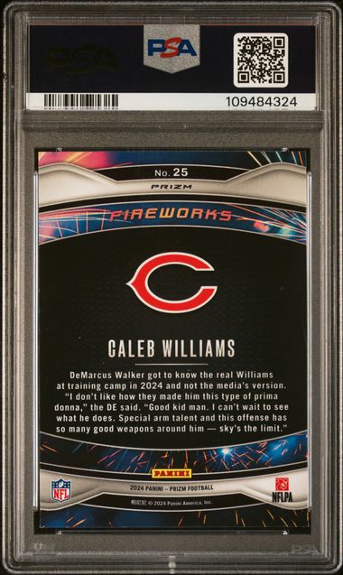 2024 Panini Prizm Fireworks Caleb Williams #25 (Fireworks-Green Wave) Mint 9 back
