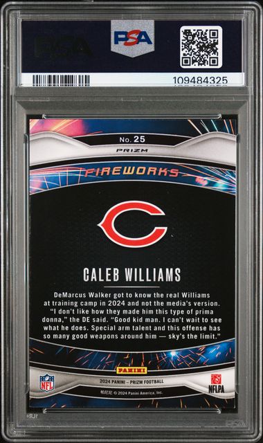 2024 Panini Prizm Fireworks Caleb Williams #25 (Fireworks-Green Prizm) Mint 9 back