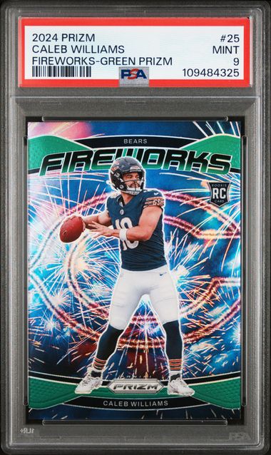 2024 Panini Prizm Fireworks Caleb Williams #25 (Fireworks-Green Prizm) Mint 9 front