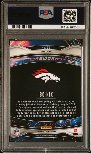 2024 Panini Prizm Fireworks Bo Nix #23 (Fireworks-Green Prizm) Mint 9 back